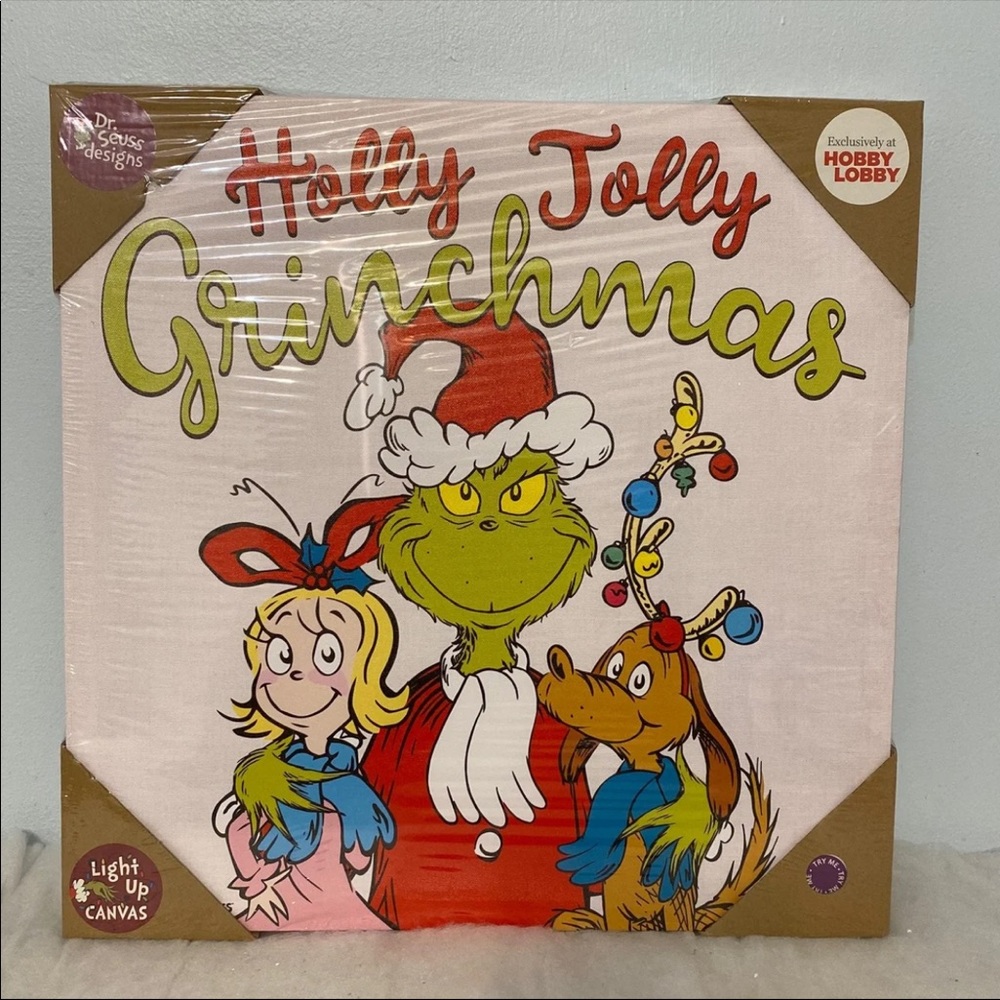 Holly Jolly Grinchmas Light-Up Canvas Christmas Decor
